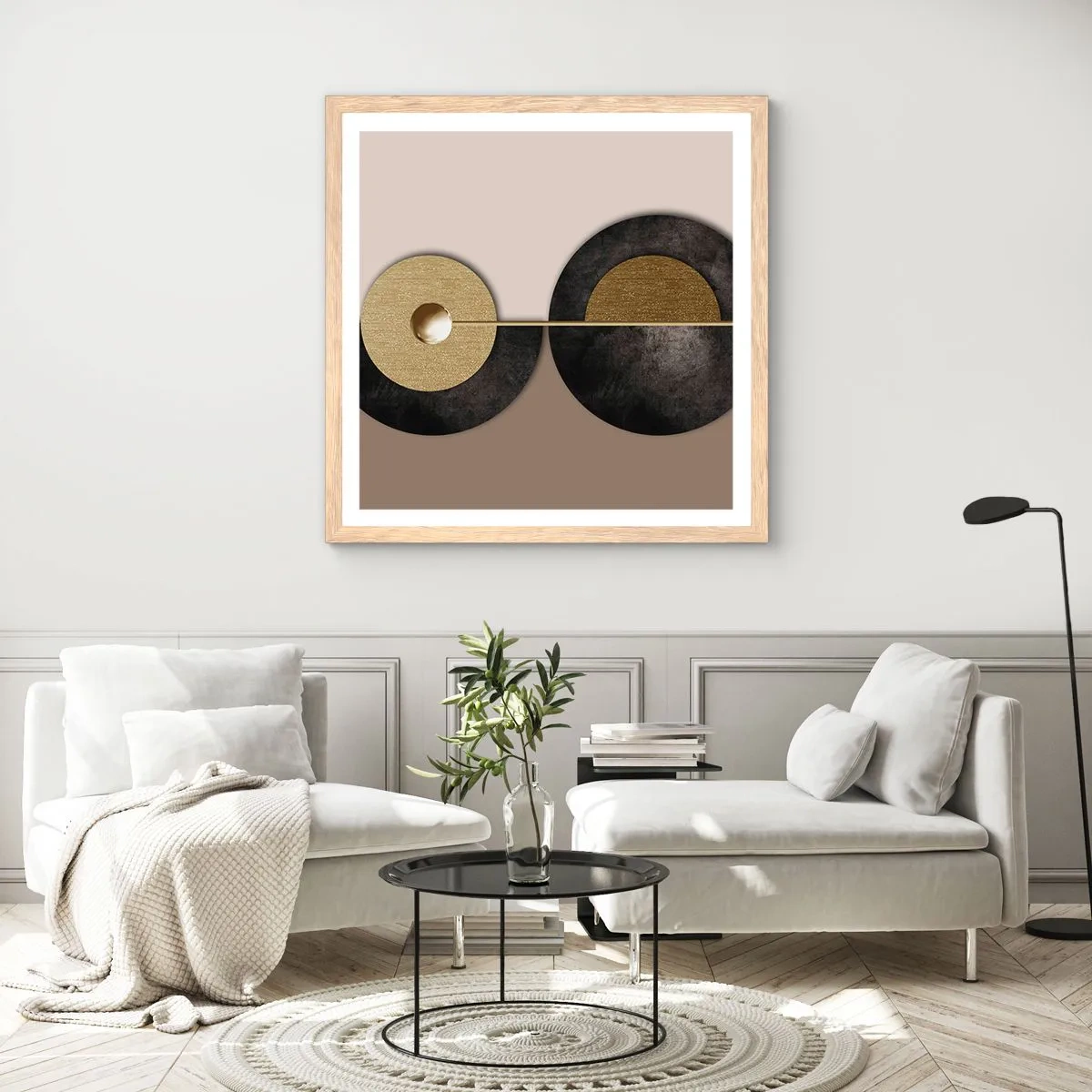 Póster en marco roble claro - Variaciones en torno a un círculo - 30x30 cm