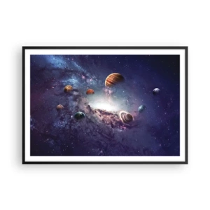 Póster en marco negro - Planetas en una galaxia con una nebulosa al fondo - 100x70cm - La danza alrededor del Sol - Decoración de pared moderna para salón y dormitorio ARTTOR