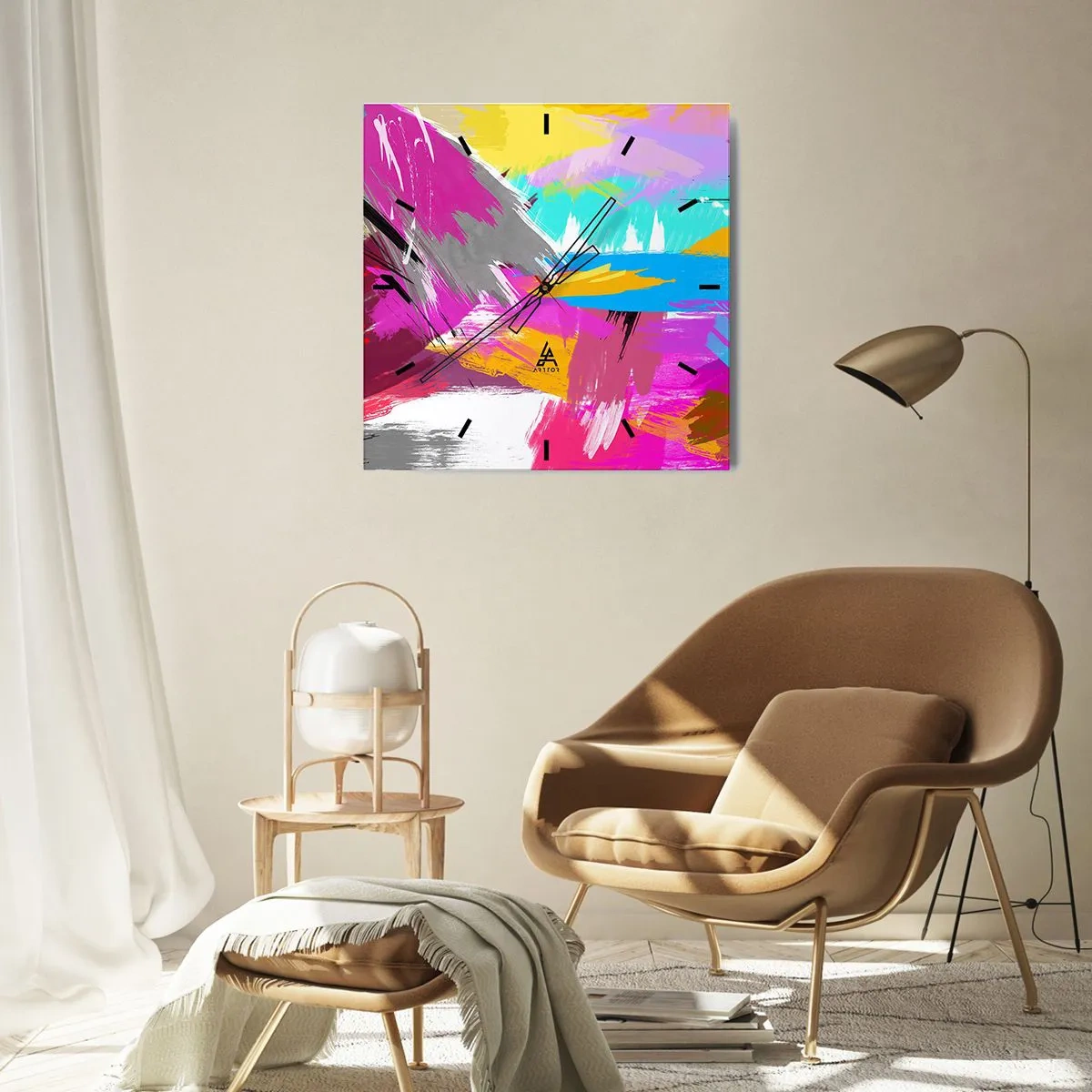 Reloj de pared - Reloj de vidrio - Abstracción colorida - 30x30 cm