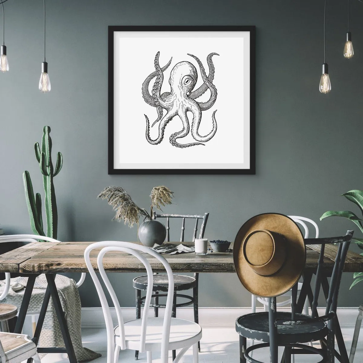 Póster en marco negro - Bailando con olas - 60x60 cm