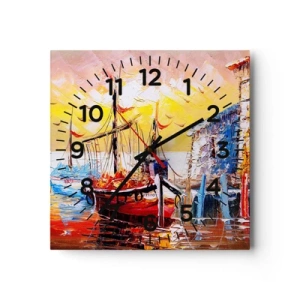 Reloj de pared - Reloj de vidrio - Feliz regreso - 40x40 cm