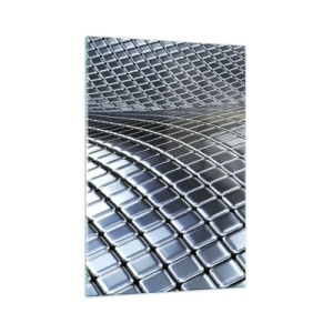Cuadro sobre vidrio - Impresiones sobre Vidrio - Estructura moderna de cuadrados metálicos. - 70x100cm - Ola de plata - Decoración de pared moderna para salón y dormitorio ARTTOR