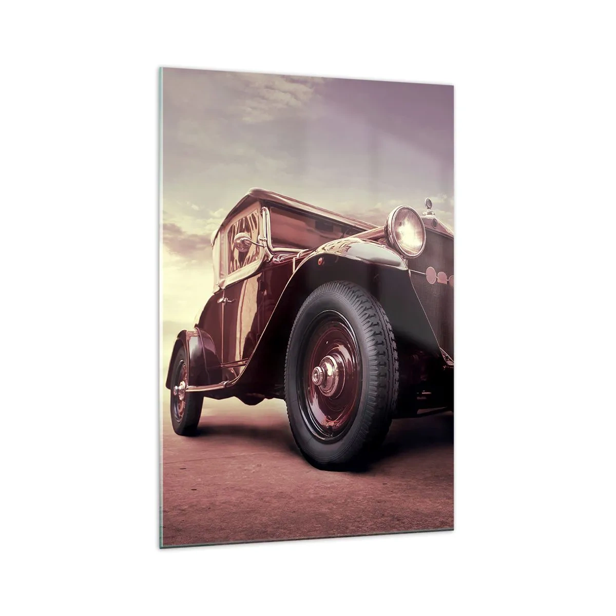 Cuadro sobre vidrio - Impresiones sobre Vidrio - Un coche clásico de estilo clásico contra el cielo. - 70x100cm - Volvamos a los maravillosos viejos tiempos... - Decoración de pared moderna para salón y dormitorio ARTTOR