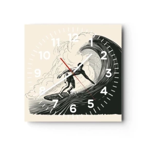 Reloj de pared - Reloj de vidrio - Rey de la ola - 40x40 cm