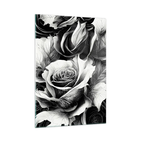 Cuadro sobre vidrio - Impresiones sobre Vidrio - Arreglo floral de rosas blancas y negras con detalles. - 50x70cm - Siempre como una reina - Decoración de pared moderna para salón y dormitorio ARTTOR