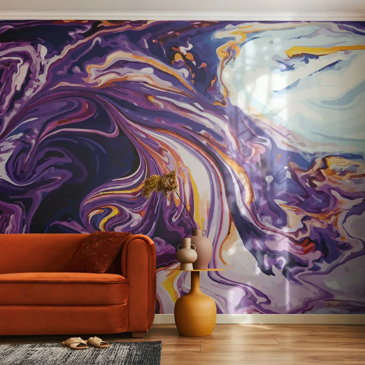 Fotomural Standard Eco - Una curva en el violeta - Abstracción, Pedazo, Patrón moderno - 300x210 cm