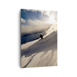 Cuadro sobre lienzo - Impresión de Imagen - Un esquiador en una pendiente rodeada de montañas y nieve. - 70x100cm - Reto de montaña asumido - Decoración de pared moderna para salón y dormitorio ARTTOR