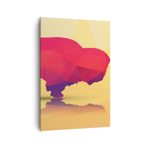 Cuadro sobre lienzo - Impresión de Imagen - Silueta geométrica de un bisonte en tonos rojos y morados. - 70x100cm - Fuerza de bisonte - Decoración de pared moderna para salón y dormitorio ARTTOR