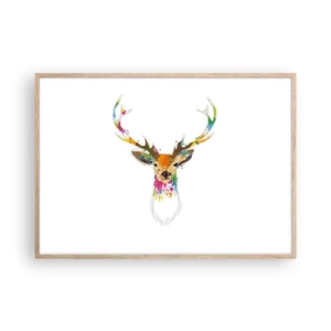 Póster en marco roble claro - Un suave ciervo bañado en color - 100x70 cm