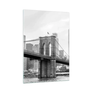 Cuadro sobre vidrio - Impresiones sobre Vidrio - Fotografía en blanco y negro de un puente y paisaje urbano. - 50x70cm - Vibraciones de Nueva York - Decoración de pared moderna para salón y dormitorio ARTTOR