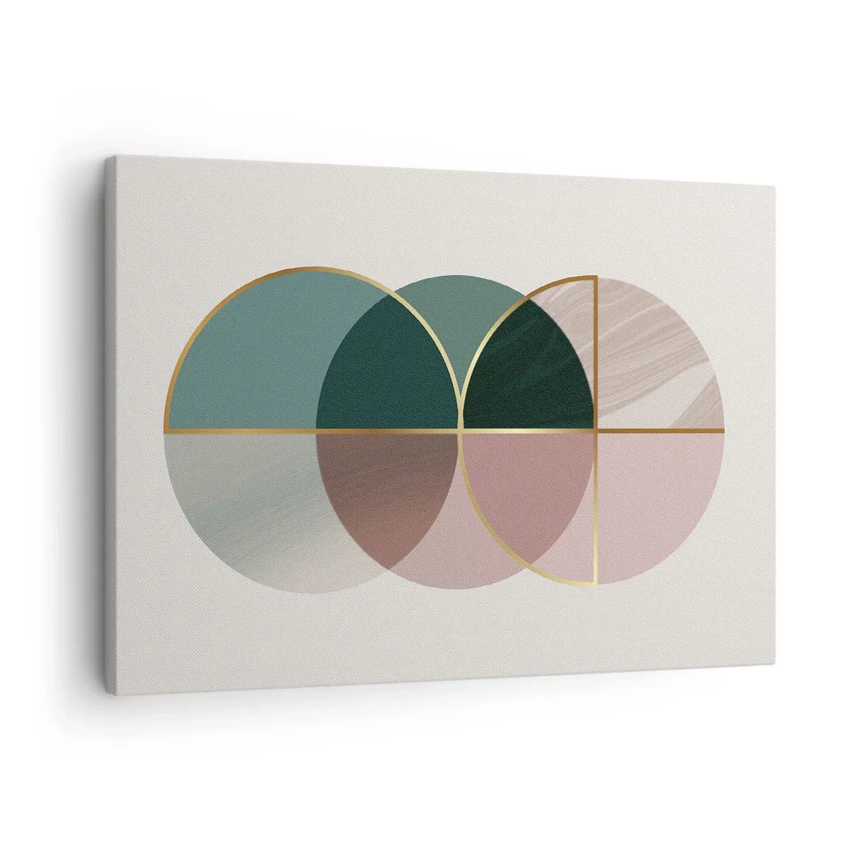 Cuadro sobre lienzo - Impresión de Imagen - Una composición abstracta de formas geométricas y líneas doradas. - 70x50cm - Círculo tras círculo... - Decoración de pared moderna para salón y dormitorio ARTTOR