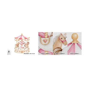 Muestra de fotomural Premium Sand - El dulce mundo de la infancia - tiovivo, femenino, Caballos - 100x30 cm