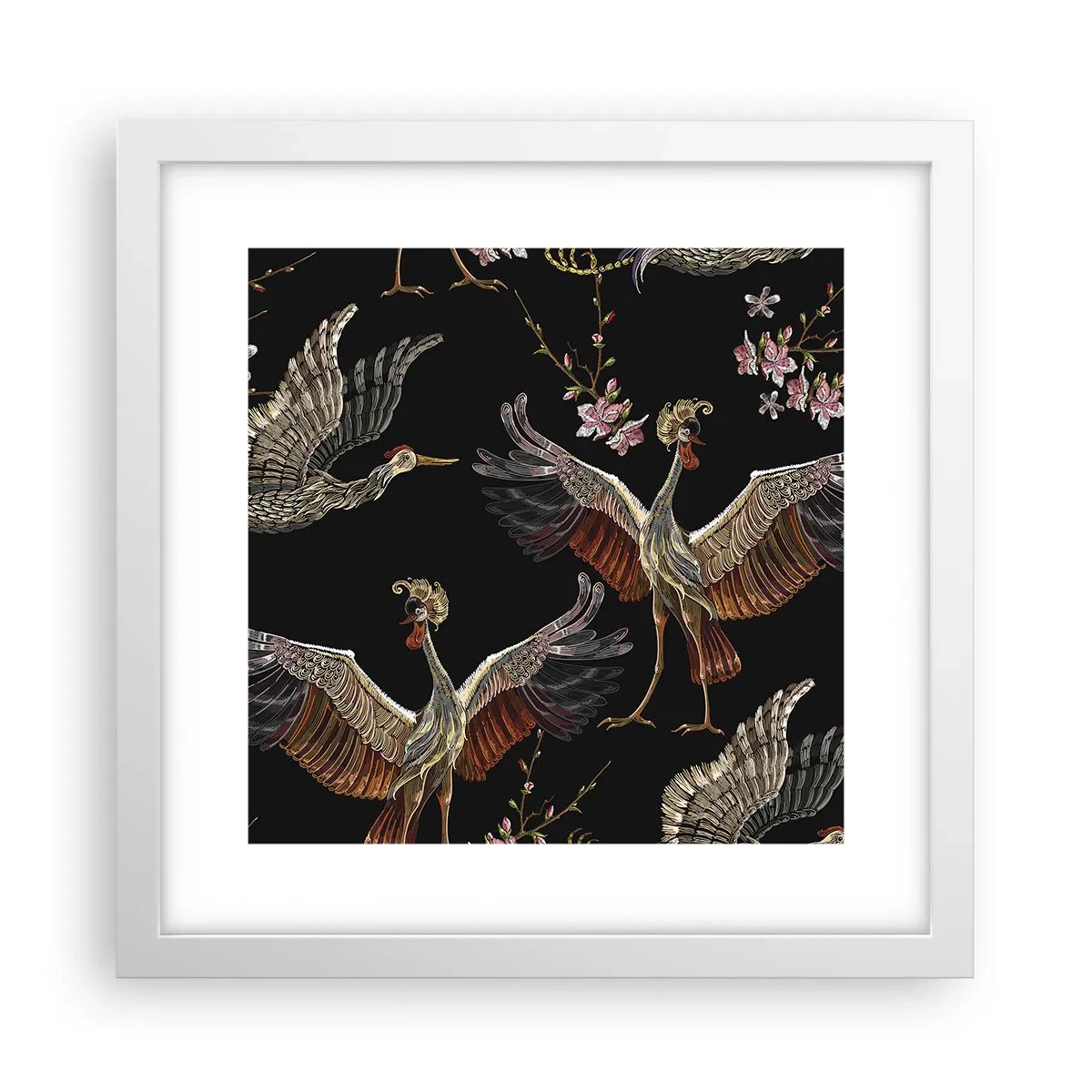 Póster en marco blanco - Aves de cuento de hadas - 30x30 cm