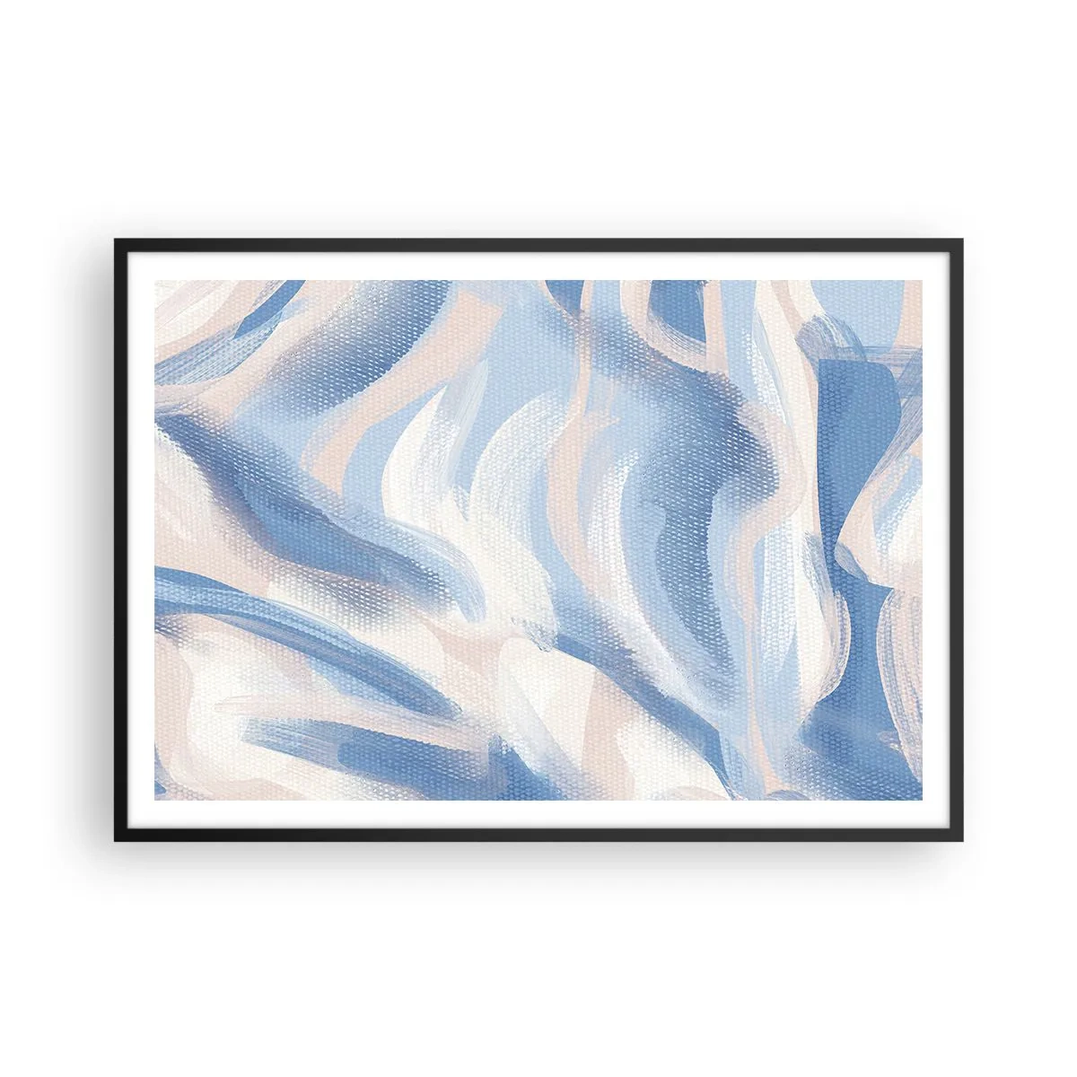 Póster en marco negro - Pinceladas abstractas en tonos azules y beige - 100x70cm - Ondas azules - Decoración de pared moderna para salón y dormitorio ARTTOR