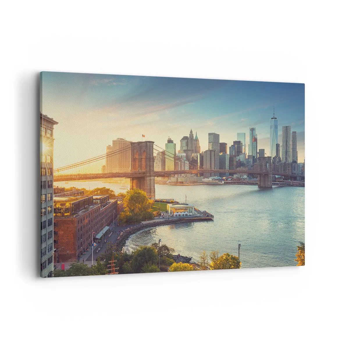 Cuadro sobre lienzo - Impresión de Imagen - Panorama de la ciudad con el puente al atardecer - 100x70cm - El amanecer de la gran ciudad - Decoración de pared moderna para salón y dormitorio ARTTOR