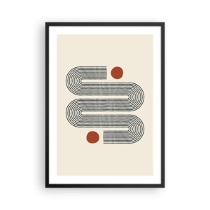 Póster en marco negro - Patrón geométrico con líneas y círculos rojos. - 50x70cm - De principio a fin - Decoración de pared moderna para salón y dormitorio ARTTOR