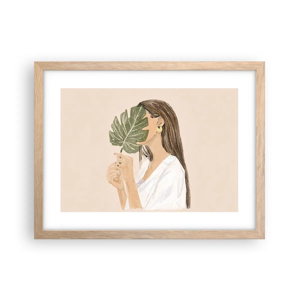 Póster en marco roble claro - Retrato misterioso con un abanico - 40x30 cm