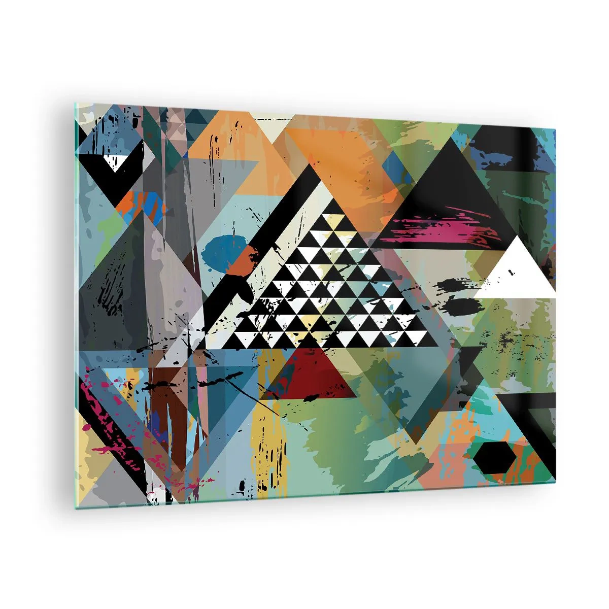 Cuadro sobre vidrio - Impresiones sobre Vidrio - Composición abstracta de formas geométricas y colores. - 70x50cm - Qué sencillo es - Decoración de pared moderna para salón y dormitorio ARTTOR