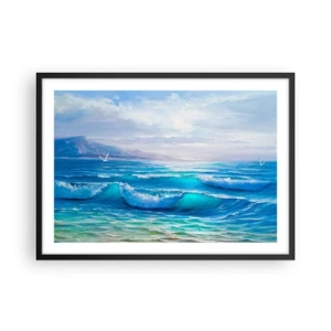 Póster en marco negro - Un pintoresco paisaje marino con olas y un cielo azul. - 70x50cm - Trae consuelo - Decoración de pared moderna para salón y dormitorio ARTTOR