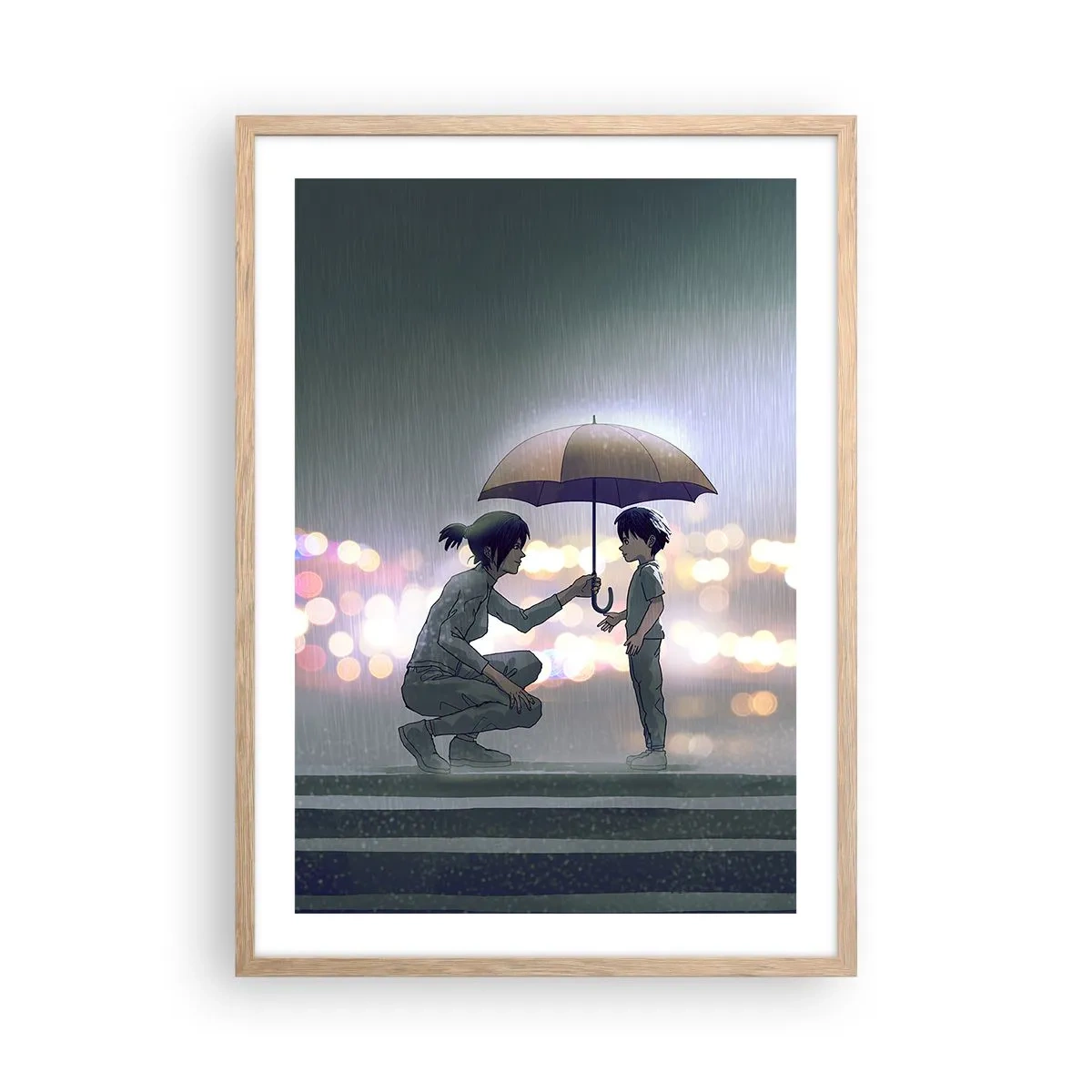 Póster en marco roble claro - Y todo está bien - 50x70 cm