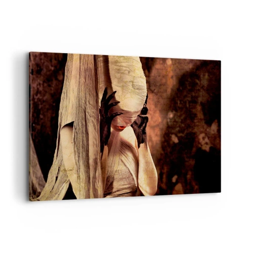 Cuadro sobre lienzo - Impresión de Imagen - Una mujer con velo y un estilo misterioso sobre un fondo oscuro. - 100x70cm - Entre el bien y el mal - Decoración de pared moderna para salón y dormitorio ARTTOR