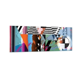Cuadro sobre vidrio - Impresiones sobre Vidrio - Composición geométrica abstracta con colores vivos. - 140x50cm - Geométrico y orgánico - Decoración de pared moderna para salón y dormitorio ARTTOR