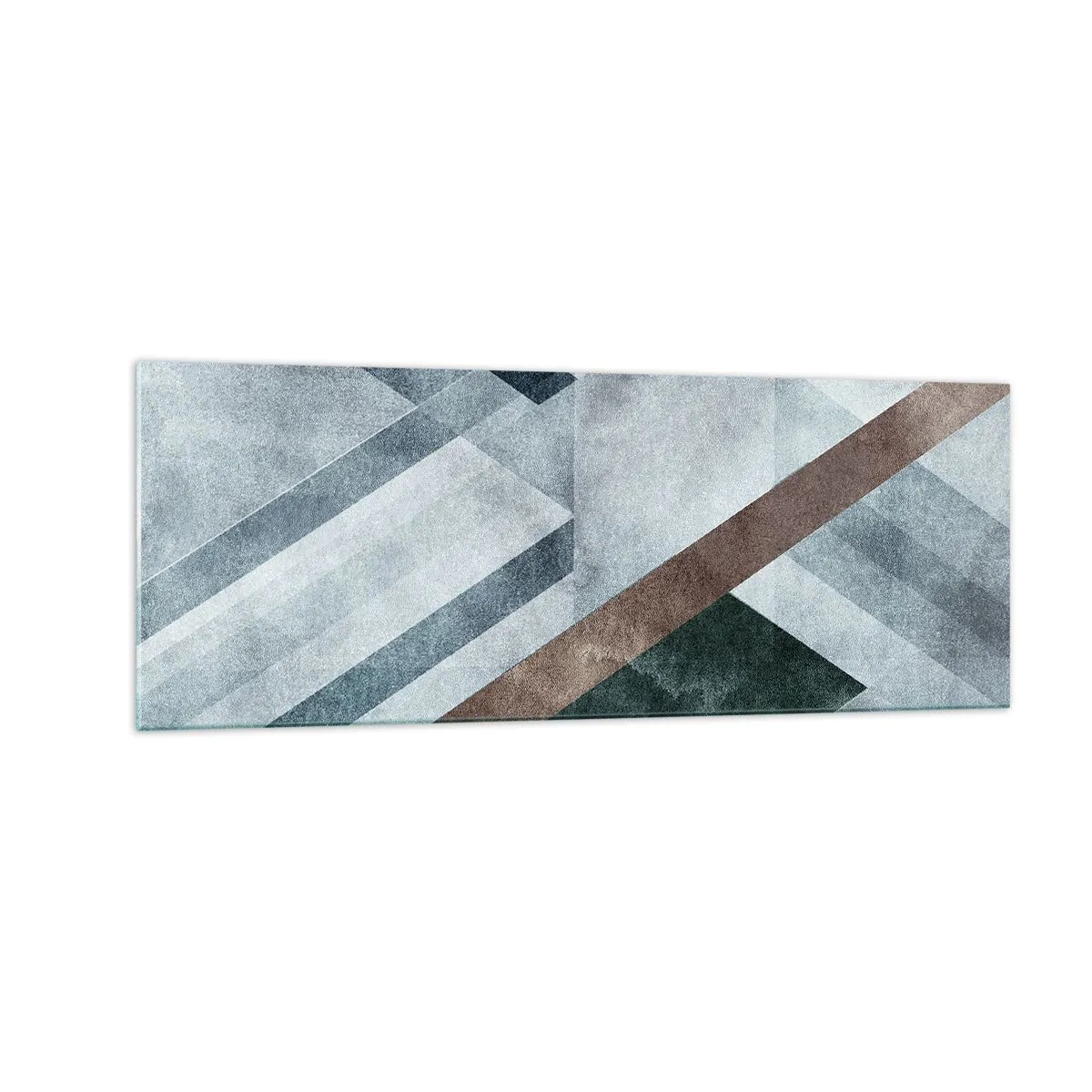 Cuadro sobre vidrio - Impresiones sobre Vidrio - Formas geométricas en tonos fríos de azul y marrón. - 140x50cm - Sofisticada elegancia de la geometría - Decoración de pared moderna para salón y dormitorio ARTTOR