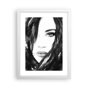 Póster en marco blanco - Retrato de una dama en blanco y negro - 30x40 cm