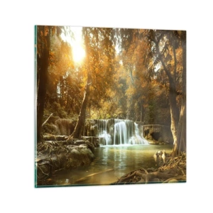 Cuadro sobre vidrio - Impresiones sobre Vidrio - Una cascada en el parque - 40x40 cm