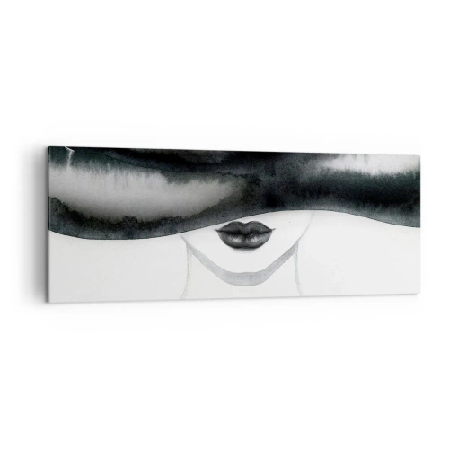 Cuadro sobre lienzo - Impresión de Imagen - Un retrato sutil de una mujer con el rostro cubierto en un estilo monocromático. - 140x50cm - Un misterio sensual - Decoración de pared moderna para salón y dormitorio ARTTOR