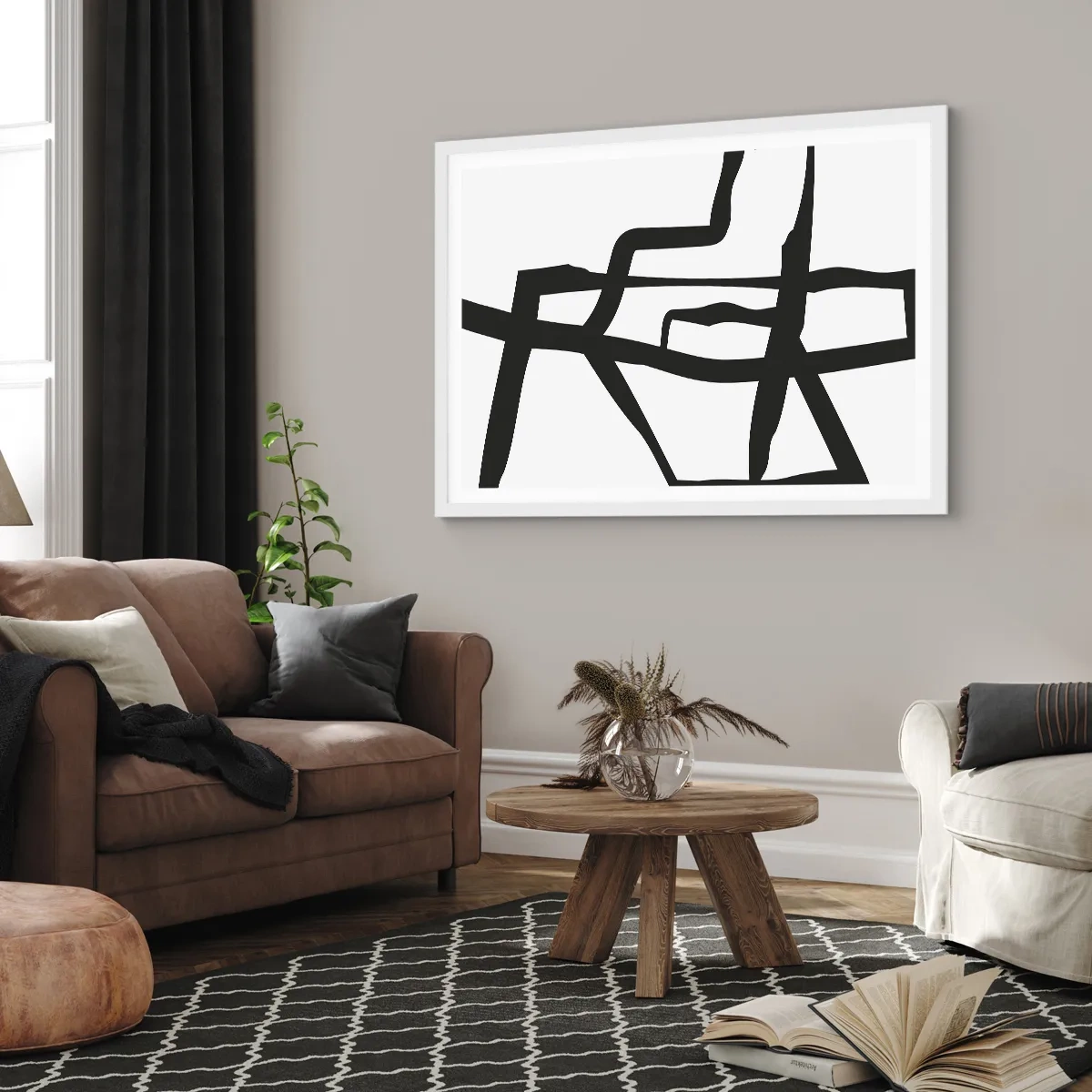 Póster en marco blanco - Construcción en blanco y negro - 50x40 cm