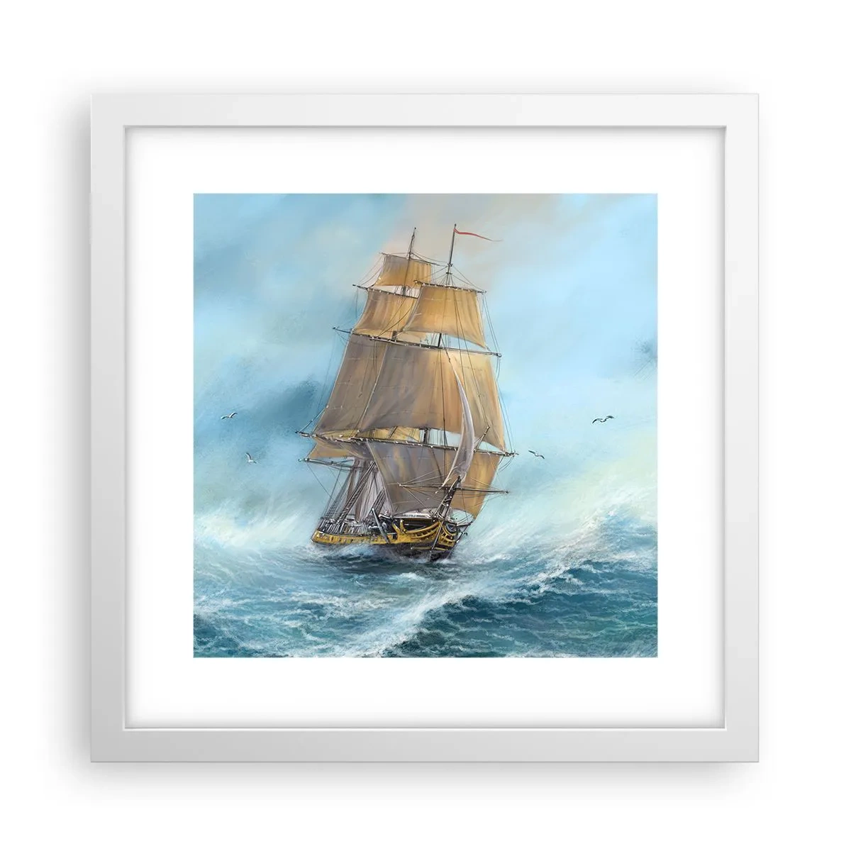 Póster en marco blanco - Surcando las olas - 30x30 cm