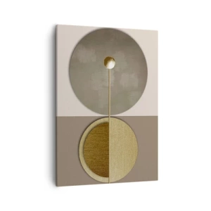 Cuadro sobre lienzo - Impresión de Imagen - Círculos abstractos en tonos dorados y beige. - 50x70cm - Equilibrio perfecto - Decoración de pared moderna para salón y dormitorio ARTTOR