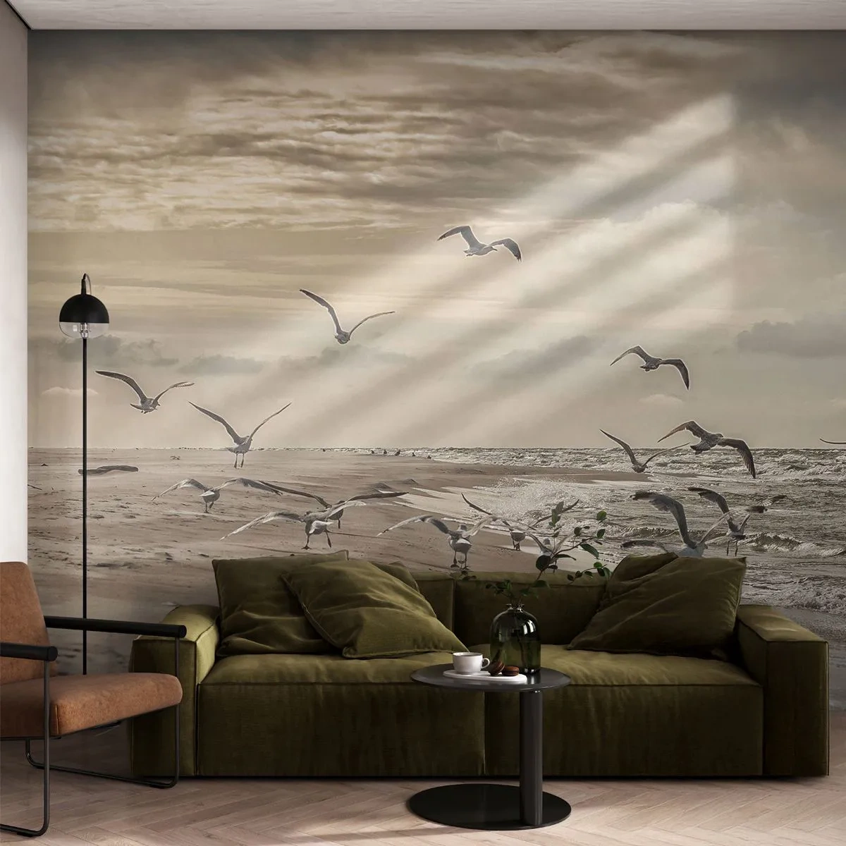 Fotomural Premium Sand - El sonido del mar, el canto de los pájaros - paisaje marino, Costa, Mar - 100x70 cm