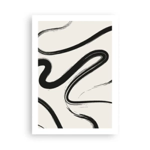 Póster - Líneas negras abstractas sobre un fondo claro - 50x70cm - Fantasía en blanco y negro - Decoración de pared moderna para salón y dormitorio ARTTOR