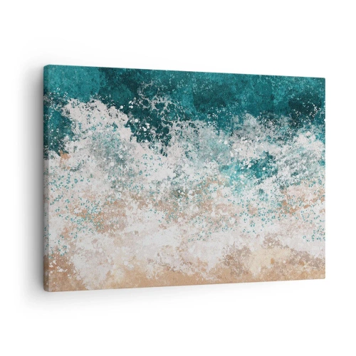 Cuadro sobre lienzo - Impresión de Imagen - Ola marina abstracta en tonos turquesa y beige - 70x50cm - Historias del mar - Decoración de pared moderna para salón y dormitorio ARTTOR