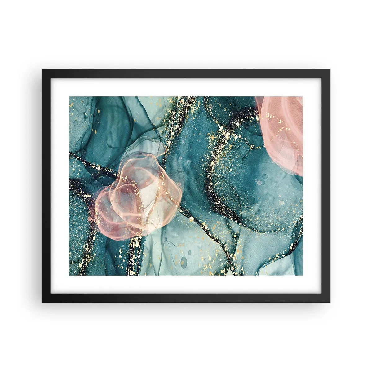 Póster en marco negro - Seda azul, tul rosa - 50x40 cm