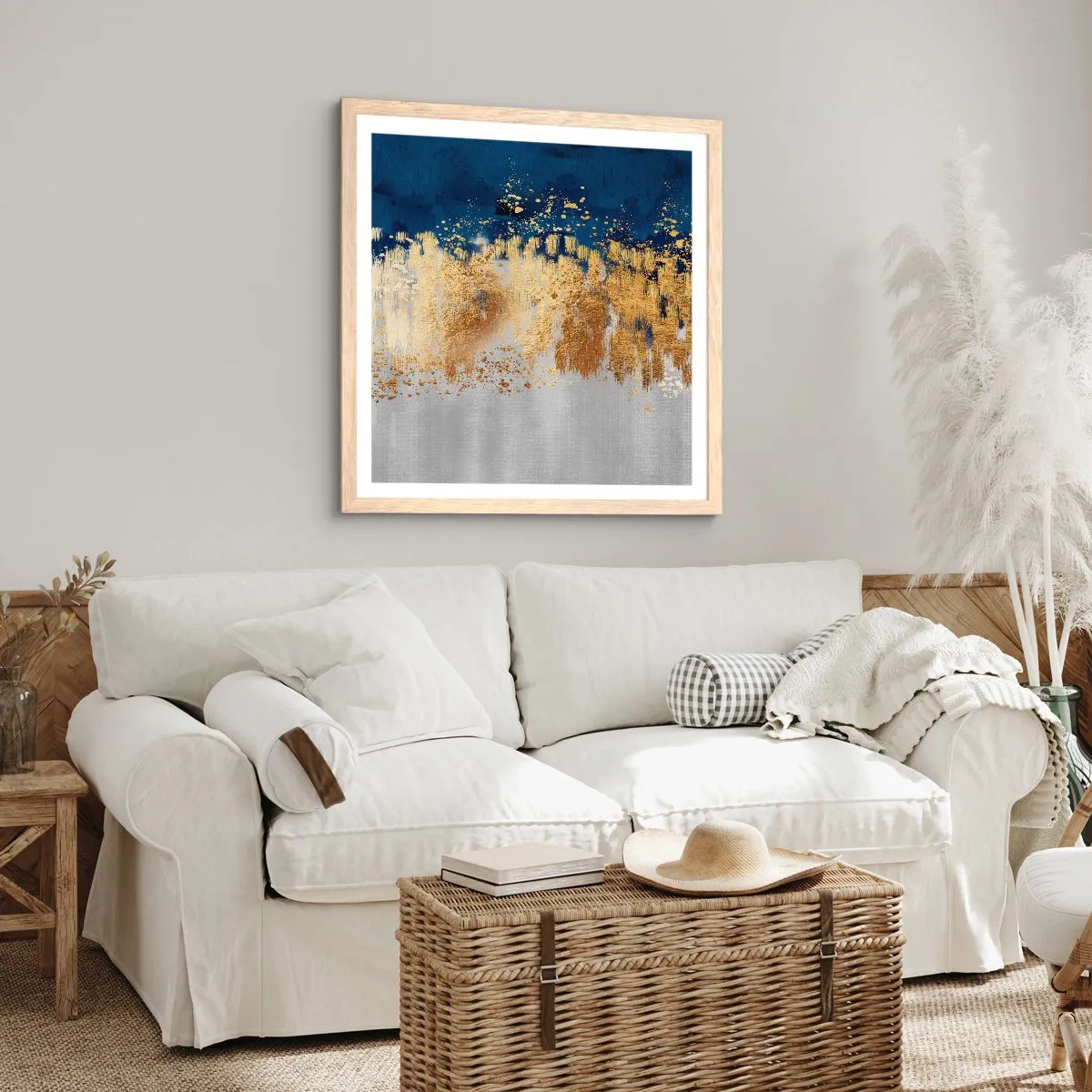 Póster en marco roble claro - Composición moderna con chispas - 40x40 cm