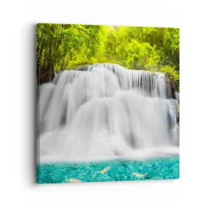 Cuadro sobre lienzo - Impresión de Imagen - Cascada espumosa, de verde a azul - 30x30 cm