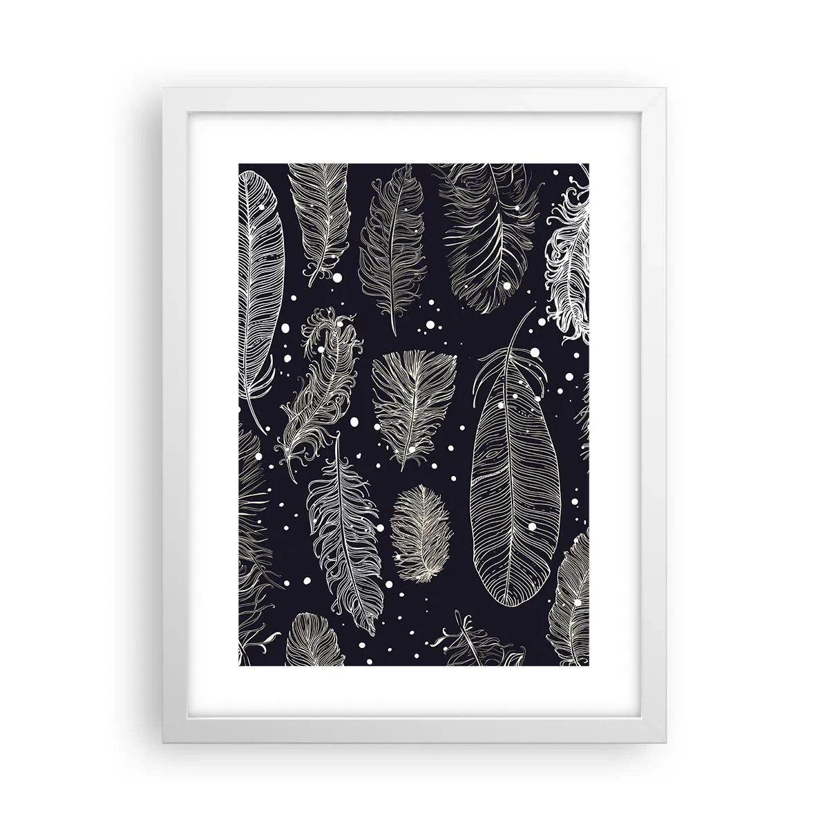 Póster en marco blanco - Encaje de plumas - 30x40 cm