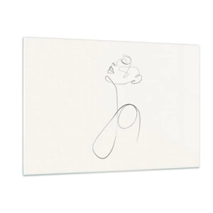 Cuadro sobre vidrio - Impresiones sobre Vidrio - Rostro y silueta femenina en estilo de arte lineal sobre fondo blanco - 120x80cm - En el bucle de los sueños - Decoración de pared moderna para salón y dormitorio ARTTOR