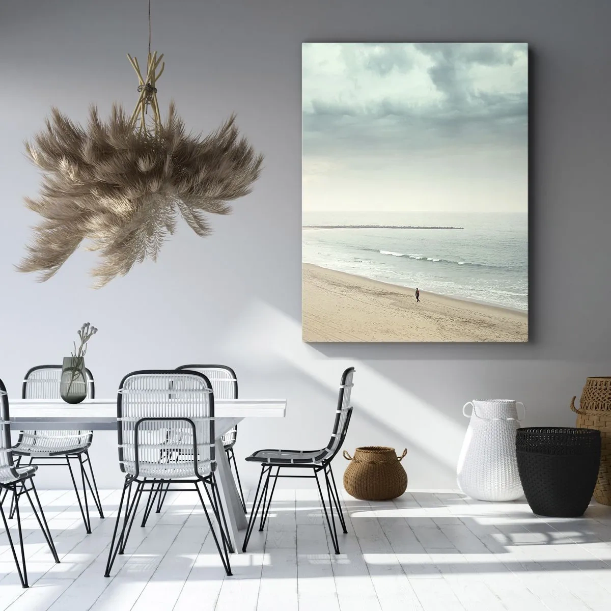 Cuadro sobre lienzo - Impresión de Imagen - Una figura solitaria en una playa desierta junto a un mar en calma. - 50x70cm - En busca de la paz - Decoración de pared moderna para salón y dormitorio ARTTOR