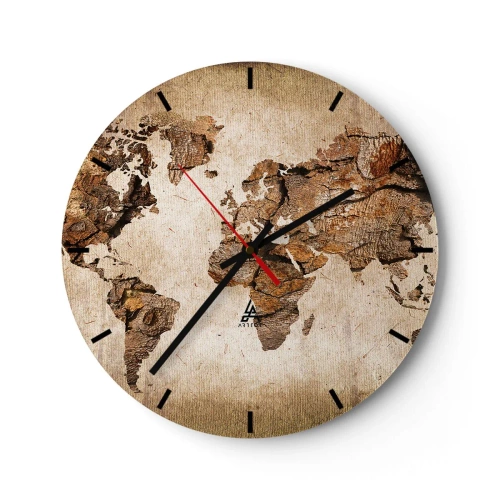 Reloj de pared - Reloj de vidrio - Esfera de reloj con motivo de mapa del mundo en estilo rústico - 30x30cm - El descubrimiento del mundo - Decoración de pared moderna para salón, cocina y dormitorio ARTTOR