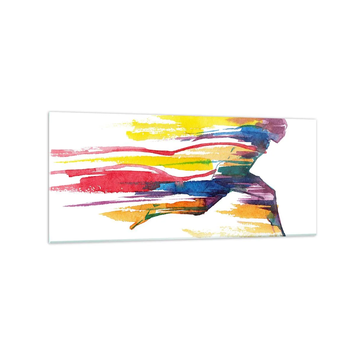 Cuadro sobre vidrio - Impresiones sobre Vidrio - Un corredor en colores abstractos que simboliza dinamismo y energía. - 120x50cm - Corre a través del arco iris - Decoración de pared moderna para salón y dormitorio ARTTOR