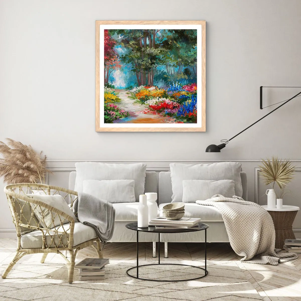 Póster en marco roble claro - Jardín forestal, bosque floral - 30x30 cm