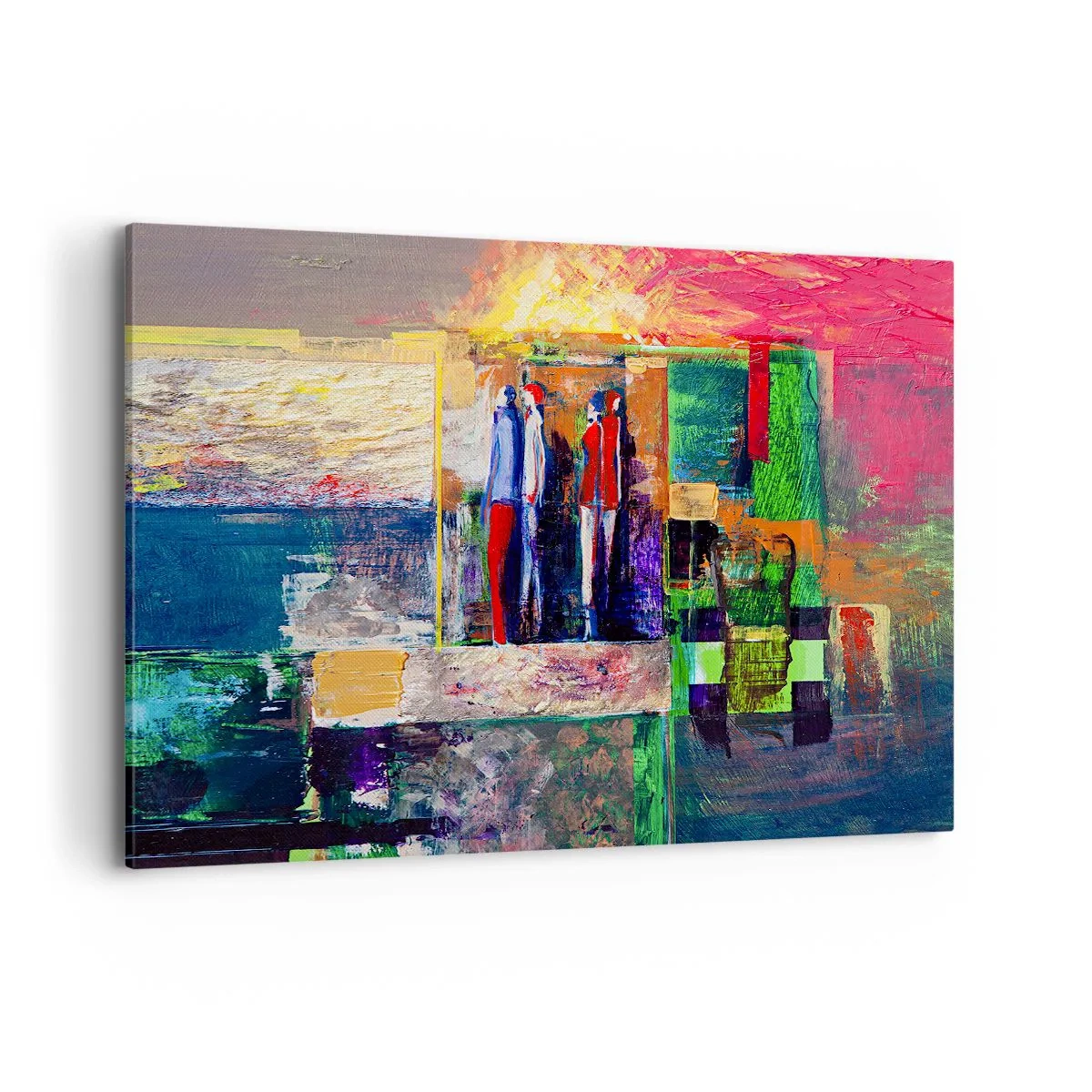 Cuadro sobre lienzo - Impresión de Imagen - Composición abstracta con figuras y patrones geométricos. - 120x80cm - Relaciones y emociones - Decoración de pared moderna para salón y dormitorio ARTTOR