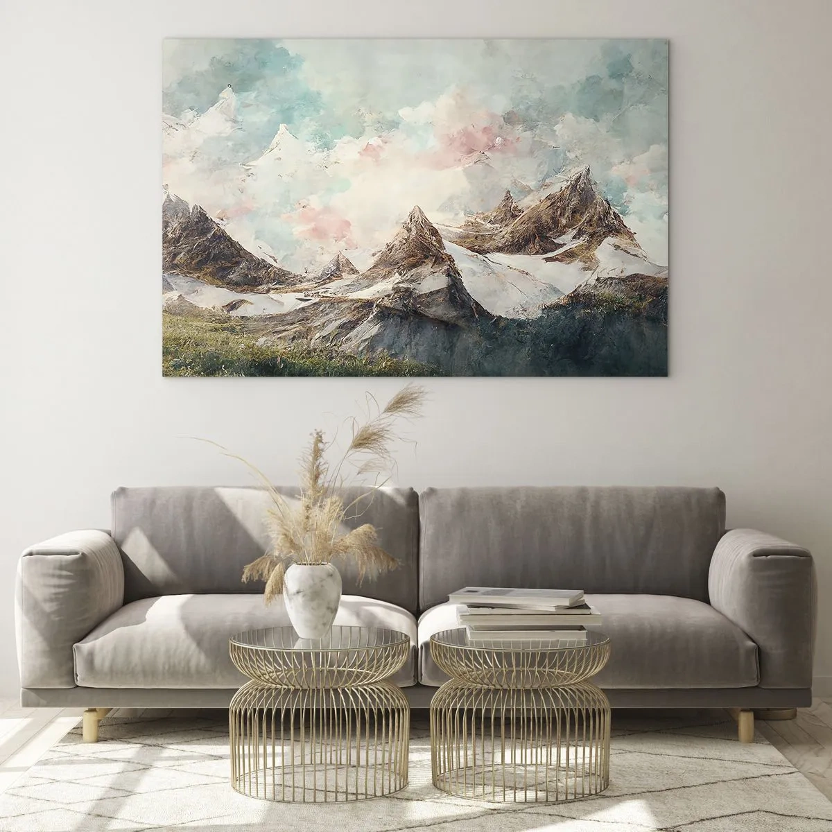 Cuadro sobre vidrio - Impresiones sobre Vidrio - Pintorescos picos de montaña con cielos pastel - 70x50cm - Filos rocosos - Decoración de pared moderna para salón y dormitorio ARTTOR