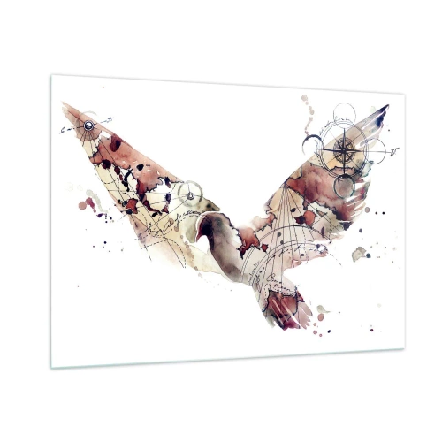 Cuadro sobre vidrio - Impresiones sobre Vidrio - Alas de estilo artístico abstracto sobre un fondo blanco. - 100x70cm - Vagabundo volador - Decoración de pared moderna para salón y dormitorio ARTTOR