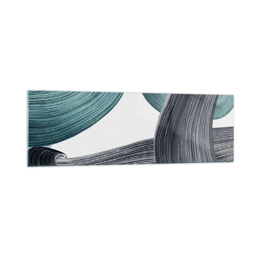 Cuadro sobre vidrio - Impresiones sobre Vidrio - Líneas abstractas fluidas en tonos verdes y grises. - 160x50cm - Senderos esmeralda y negro - Decoración de pared moderna para salón y dormitorio ARTTOR