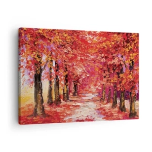 Cuadro sobre lienzo - Impresión de Imagen - Un pintoresco callejón con colores otoñales al estilo impresionista. - 70x50cm - Una impresión otoñal - Decoración de pared moderna para salón y dormitorio ARTTOR